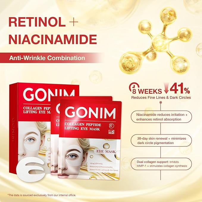 GONIM Under Eye Patches 360° Fit, Eye Mask with Collagen Peptide,Salmon DNA PDRN,Retinol,Caffeine & Niacinamide, PDRN Eye Patches for Puffy Eyes and Dark Circles, Gifts for Women, Hydrating 4pairsx2