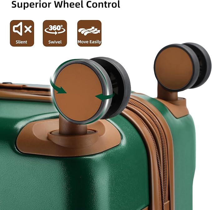 LARVENDER Luggage Sets 3 Piece Expandable Carry on Luggage 22x14x9 Airline Approved Hardshell Suitcase with Wheels TSA Lock, Lightweight Suitcase Set for Women with Travel Backpack, Green