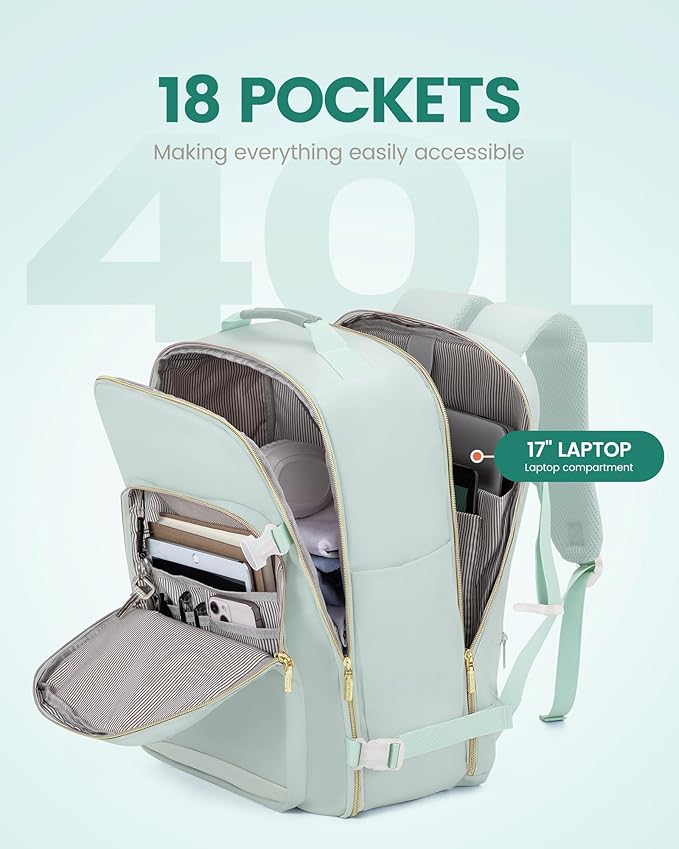 LOVEVOOK 40L Travel Backpack for Women Men,Waterproof Airline Approved Carry On Luggage Travel Essentials,TSA Carry On Backpack Personal Item Travel Bag Suitcase Weekender Traveling with Packing Cubes