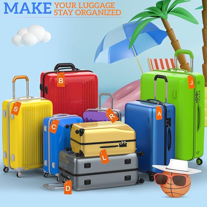 8 Pcs Initial Letter A-Z Luggage Tags Silicone Suitcase Instrument Tag with Name Card and Stainless Steel Loop(Letter M,Orange)