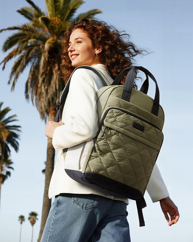 LOVEVOOK Puffer Backpack for Women Fits 15.6 Inch Laptop, Quilted Travel Backpacks Purse with Large Cup Holder, Teacher Computer Work Bags College Shool Bookbag, Puffy Carry On Personal Item Bag
