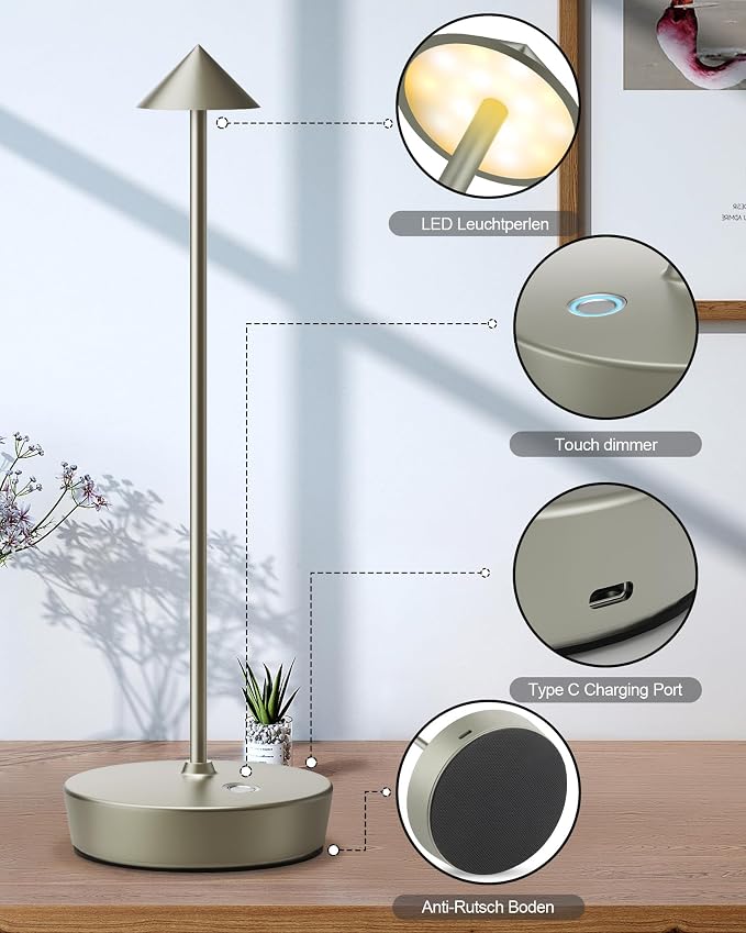 LED Cordless Table Lamp Rechargeable 6000mAh Battery Outdoor Desk Lamp | Outdoor Waterproof Portable 3 Color Touch Dimmable Table Light for Patio Restaurant Dining Home Set of 2 Silver