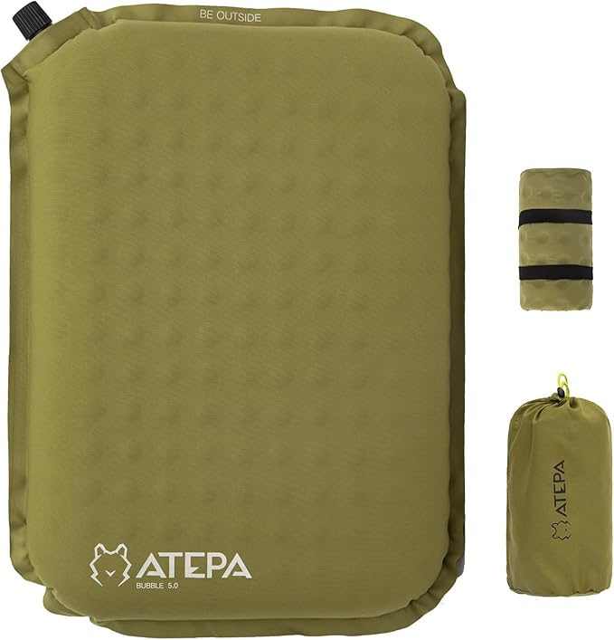 ATEPA Inflatable Seat Cushion, Self-Inflating Portable Stadium Airplane Travel Foam Cushion Pad for Camping, Sports Events, Outdoor