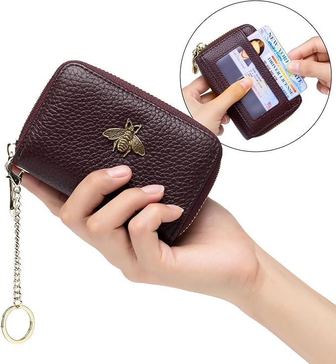 imeetu RFID Credit Card Holder, Small Leather Zipper Card Case Wallet for Women