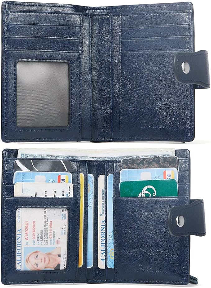 BOSTANTEN Women Leather Wallet RFID Blocking Small Bifold Zipper Pocket Wallet Card Case Purse with ID Window