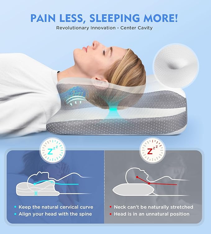Osteo Cervical Pillow for Neck Pain Relief, Hollow Design Odorless Memory Foam Pillows with Cooling Case, Adjustable Orthopedic Bed Pillow for Sleeping, Support for Side Back Sleepers