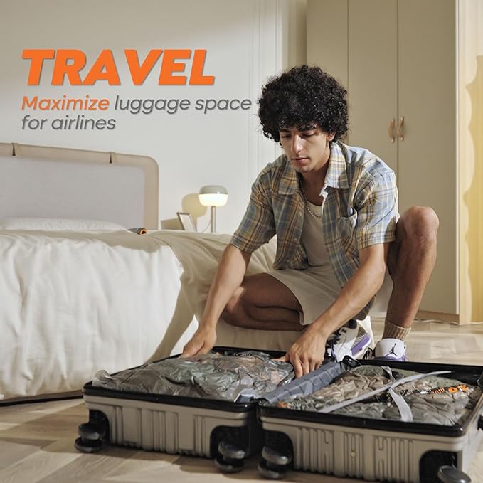 Rechargeable Wireless Pump Travel Storage Bags Set - 15 Pack Large Size Vacuum Bags for Travel & Home, Space-Saving Compression Packing for Clothes, Blankets & Bedding