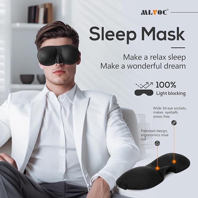 MLVOC Neck Pillow for Traveling, Upgraded 100% Pure Memory Foam Travel Neck Pillow for Airplane Flight Sleep, Breathable & Machine Washable Cover, Travel Kit with 3D Eye Mask, Earplugs & Bag, Black