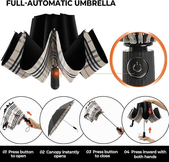 ZDSSM Compact Inverted Travel Umbrella, Automatic Open Close, 9-Rib 46 Inch Windproof Umbrella, Waterproof UPF 50+, Portable Umbrellas for Men, Women, Travel, and Daily Use