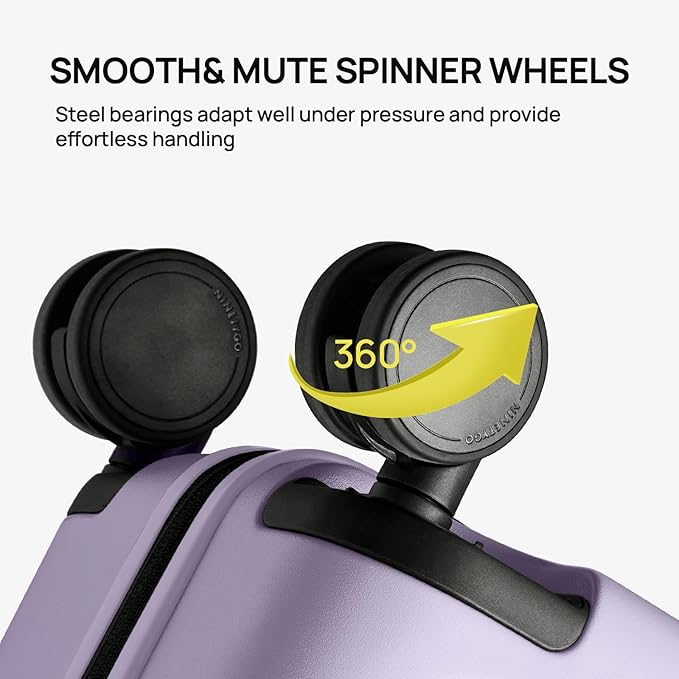 NINETYGO Medium Checked Luggage 25 Inch, Flat Top Opening Check In Luggage with Cup Holder, Expandable, Lightweight PC Hard Shell, TSA Lock, 360° Spinner Wheels (Lavender Taro Milk)