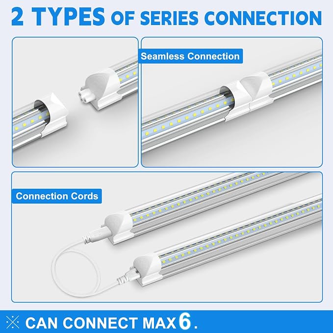 SHOPLED LED Shop Lights 4FT, 45W 6300LM 6000K Cool White, V-Shape Linkable | 4 Foot T8 Integrated LED Tube Light, 4 ft Shop Lights for Workshop, Basement, Workbench, Plug and Play, ETL Listed, 2-Pack