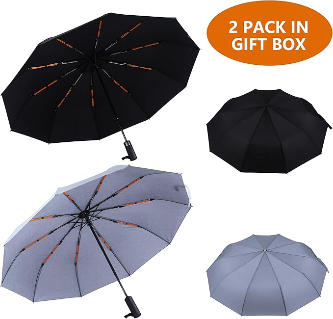 Bluinzi 46 Inch Compact Umbrellas for Rain - Travel Small Umbrella - Automatic Folding Umbrella - Windproof Portable Umbrella, Double 10-rib