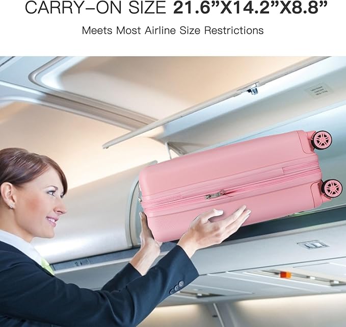 Kono Small 20 Inch Expandable Carry On Luggage with Quiet Spinner Wheels & TSA Lock, Scratch and Drop Resistant PC+ABS Hardside 22x14x9 Airline Approved Suitcase, Pink