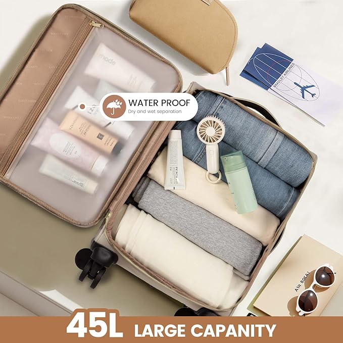LOVEVOOK Carry On Luggage 22x14x9 Airline Approved,20 Inch Carry-on Suitcase for Women,Softside Suitcases with Wheels,Rolling Checked Luggage with TSA Lock,Lightweight Travel