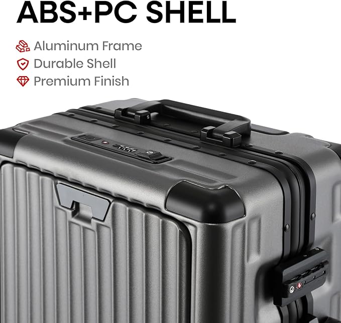 20 Inch Aluminium Frame Carry On Luggage Airline Approved With laptop compartment, Zipperless Hard Shell Travel Suitcase with TSA Approved Cup Holder USB Port Holder for Women Men,Grey