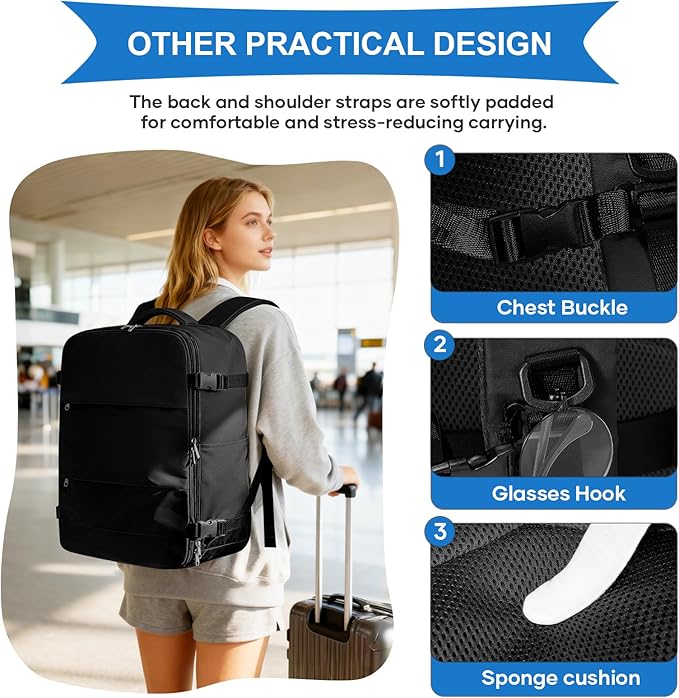 coowoz Vacuum Backpack Travel with Pump,Travel Backpack with Vacuum System For Women Men,Carry On Backpack,Hiking Backpack Waterproof Outdoor Sports Rucksack Casual Daypack,33L(Vacuum pump),Black