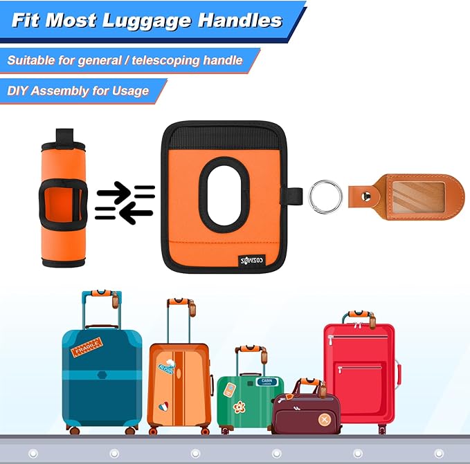 Cosmos 2 Sets Luggage Handle Wrap Grip Handle Cover Luggage Identifier - Hollow Design Baggage Identifier Tag for Telescopic Handle Travel Suitcase Trolley Case, with PU Luggage Tag (Orange)