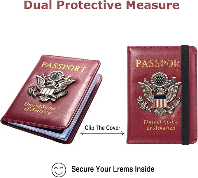 Premium Passport Holder for Travel, RFID Blocking Passport Cover Slim, Durable & Travel-Friendly, Passport Wallet Keep Your Documents Safe & Organized (Wine Red)