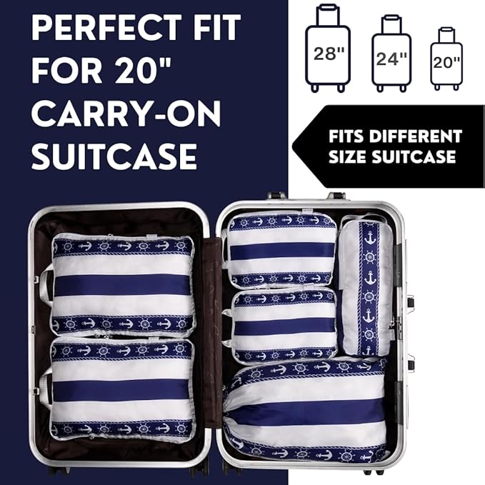 Large Compression Packing Cubes for Travel 6pc Set - Fits Carry On Suit Case & Checked Luggage, Organizer Luggage Packing Cubes for Travel & Home, with Drawstring Backpack/Laundry Bag