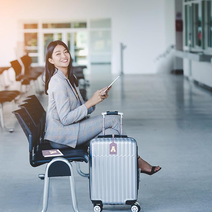 PATIKIL Passport Holder for Travel, Initial Passport Cover and Luggage Tag Set with Alphabet Chenille Letter Patch Travel Wallet Bag Suitcase Identifier for Women Family Travel Black L