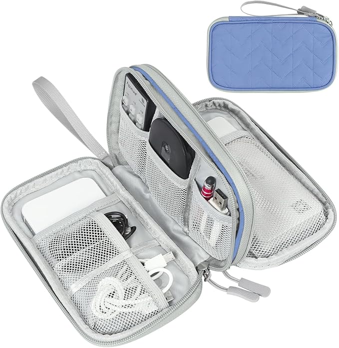 FYY Electronic Organizer, Travel Cable Organizer Bag Pouch Electronic Accessories Carry Case Portable Waterproof Double Layers All-in-One Storage Bag for Cable, Cord, Charger, Phone, Pattern Blue (M)