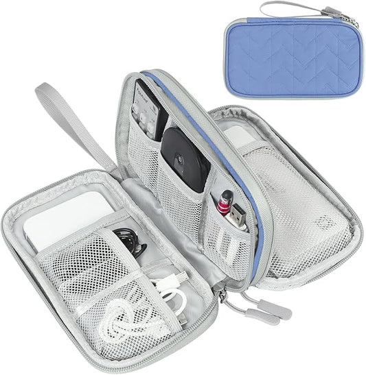 FYY Electronic Organizer, Travel Cable Organizer Bag Pouch Electronic Accessories Carry Case Portable Waterproof Double Layers All-in-One Storage Bag for Cable, Cord, Charger, Phone, Pattern Blue (M)