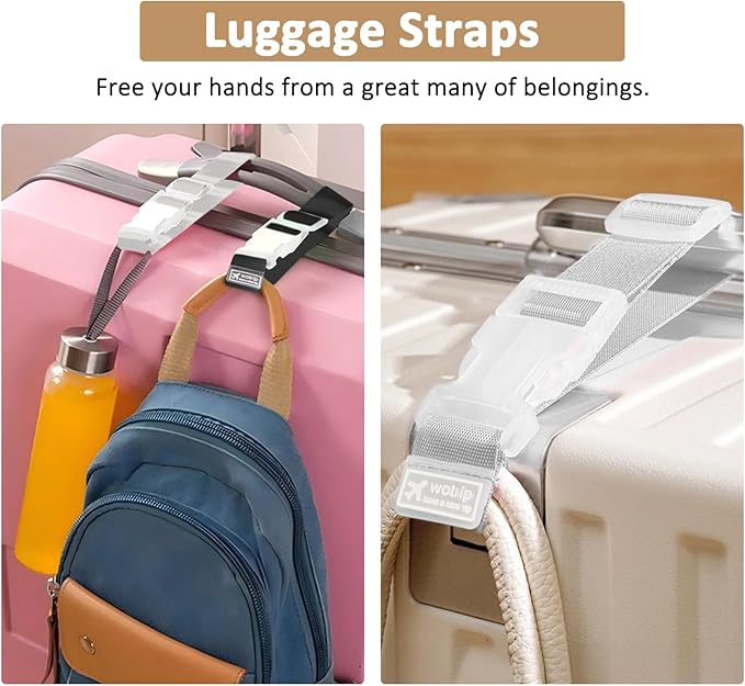 1Pack Luggage Tag, PU Leather Suitcase Tags Identifiers Privacy Cover ID Label for Travel Bag Suitcase with 2 Pack Luggage Straps for Hats, Bags and Travel Accessories(L-Light Golden)