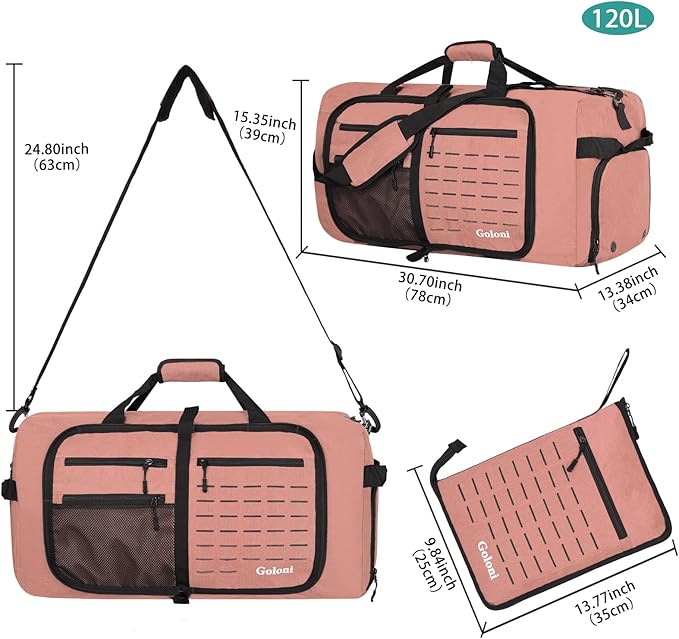 Foldable Travel Duffle Bag for Men Women, Waterproof with Shoe Compartment, 80L 120L Large Collapsible Luggage Bag, Lightweight Packable Duffel for Travel Sports Gym Airline Carry On Checked Bag
