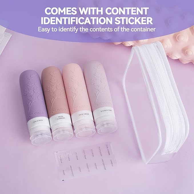 Silicone Travel Bottles for Toiletries, TSA Approved Leak-Proof Toiletry Containers for Airplane & Vacation