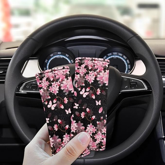 BIGCARJOB 2 Pcs Luggage Handle Cover for Suitcase with Pink Cherry Blossom Print Travel Suitcase Handle Sleeve Covers Identifier Travel Bag Wraps Luggage Accessories