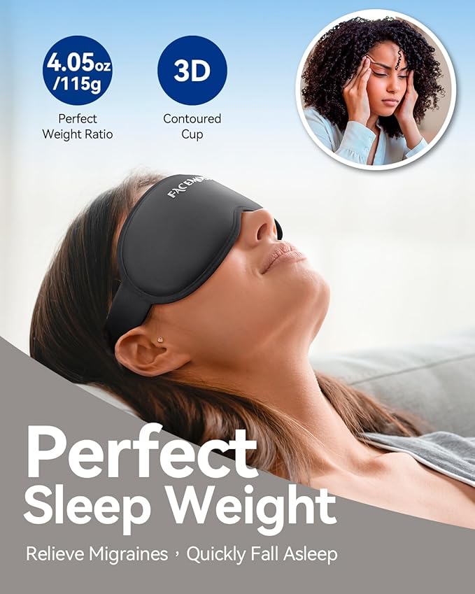 FACEMOON Sleep Mask for Men & Women – 3D Weighted Design, 100% Blackout, Extension Sleep Protector – Perfect for Airplane Travel, Camping, Road Trips & Long Flights, Contoured Eye Cover