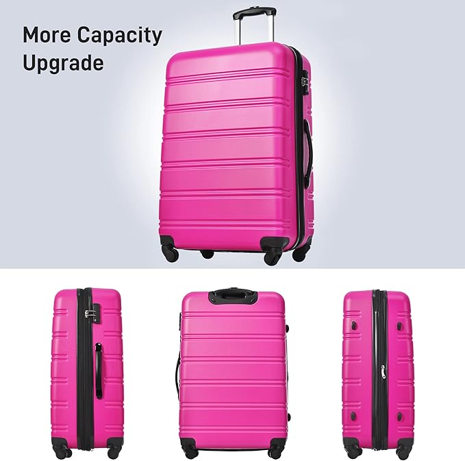Merax Luggage Sets 2 Piece Expandable Hardside Luggage with Travel Bag Suitcase Set with Spinner Wheels(20+28+bag,Pink-1)