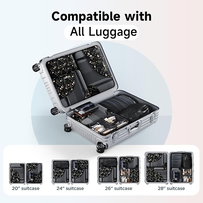 11 Set / 9 Set Packing Cubes for Travel,Gifts for Women Mom Kids,TSA Approved Bags for Makeup, Cosmetic, Toiletry, Organizers for Suitcase Carry On,Cruise Essentials Airplane Accessories,Black Floral