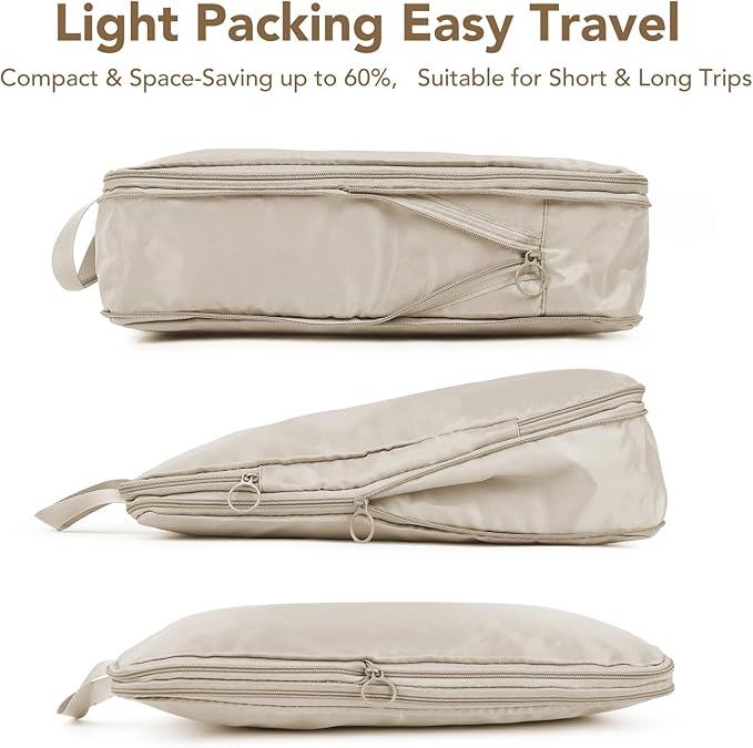 Packing Cubes for Travel,Space-Saving & Stylish Minimalist Design Lightweight,Traval Organizer Bags for Luggage，Compression Packing Cubes Set 4 - Gifts for Women Beige