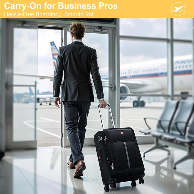 Softside Expandable Carry On Luggage Rolling Suitcase with Spinner Wheels (Black, 21-Inch)
