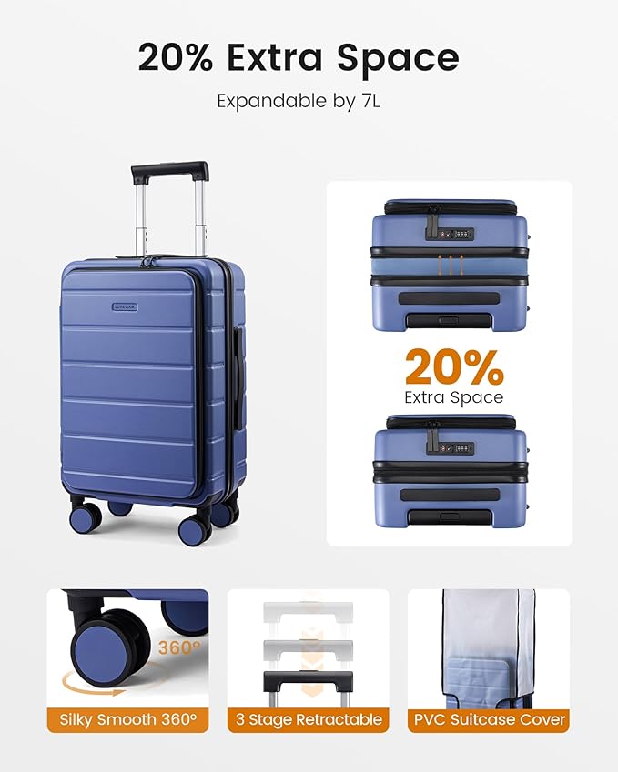 LOVEVOOK Carry On Luggage 22x14x9 Airline Approved with Spinner Wheels, 20 Inch Small Carry On Suitcase with TSA Lock, Expandable Hard Shell Suitcases for Men Women