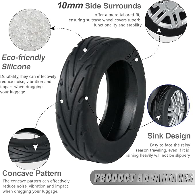 Upgrade Luggage Wheel Covers, 8pcs Suitcases Wheel Protector,Wear-Resistant, Anti-Noise, Silicone Protectors For 2-2.4"Luggage Spinner,Accessories for Travel（Black）