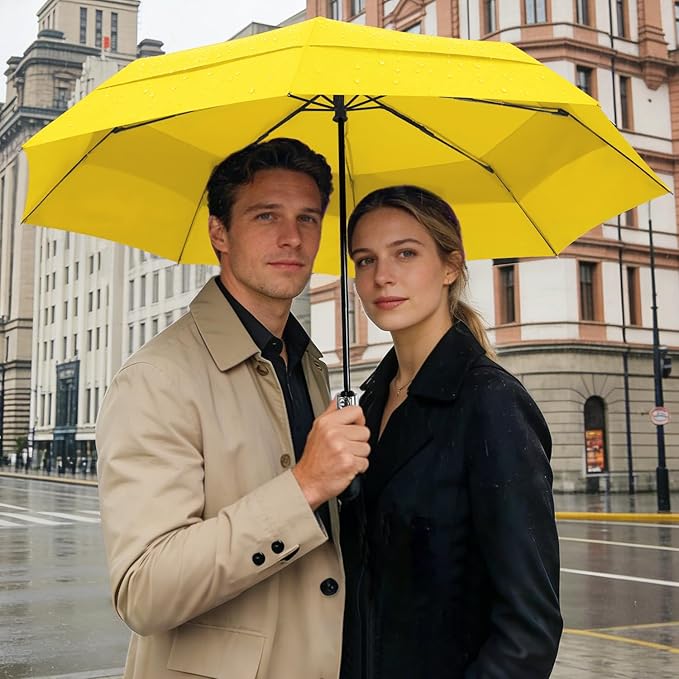 Lejorain Large Folding Golf Umbrella - Compact Mens Umbrellas Travel Rain and Windproof 54inch Collapsible Automatic Open Close Umbrella 210T Teflon Vented Double Canopy