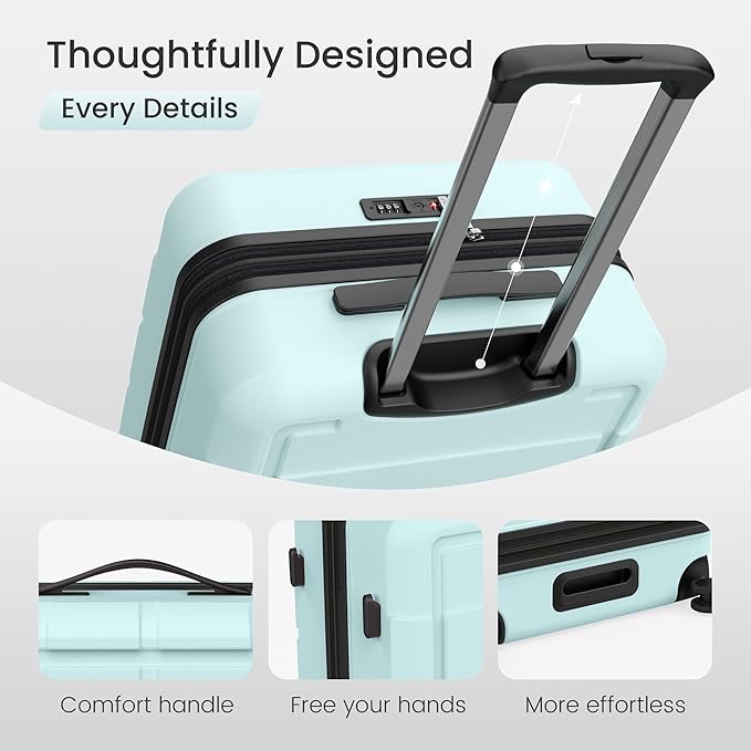 SHOWKOO Luggage Sets Expandable 100% PC Durable Suitcase with TSA Lock Double Wheels Mint Green
