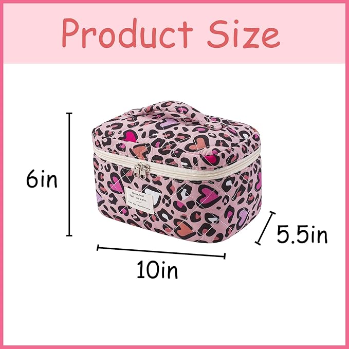 uekeboag Large Travel Quilted Makeup Bag for Women, Floral Cotton Cosmetic Bag, Coquette Aesthetic Floral Toiletry Organizer Bag