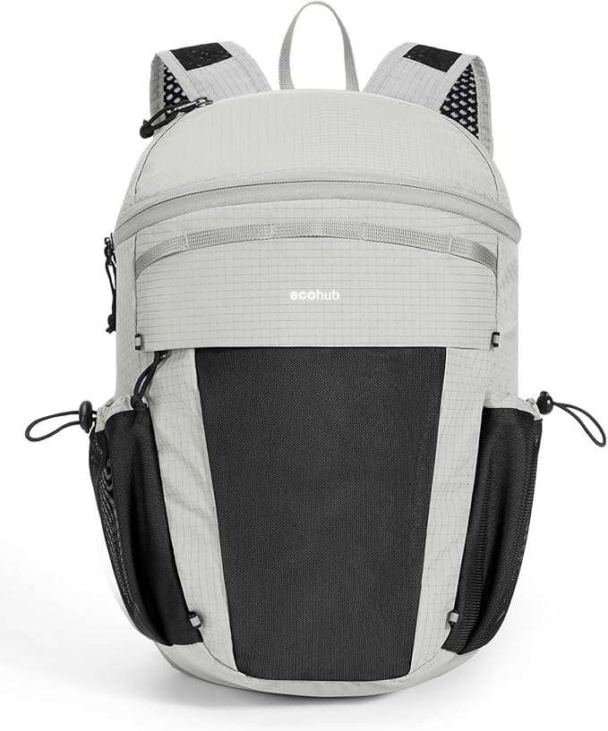 ECOHUB 15L Lightweight Casual Daypack, Packable Backpack for Daily Use, Hiking & Travel, Foldable Small Backpack with Stretch Mesh Pockets, Water-Resistant Nylon, Reflective Design