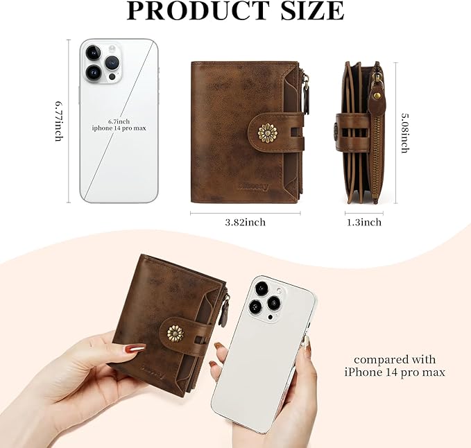 Wallet Women,RFID Blocking Womens Wallet,Leather Bifold Compact Small Wallet for Women Card Holder with Zip Coin Pocket(browncoffee)