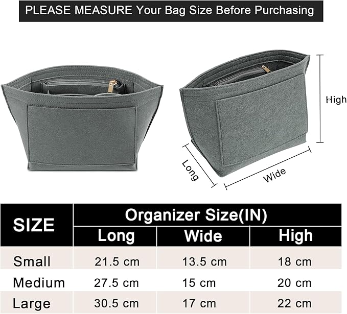 LOUKAYCCI Felt Purse Organizer Insert for Longchamp Le Pliage M Handbag Insert (Light Grey, Medium)