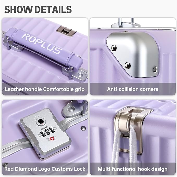 Aluminium Frame Checked-Luggage with Smooth Jelly Wheels, Hardside Zipperless Rolling Suitcase with TSA Lock (Purple, 21-Inch)