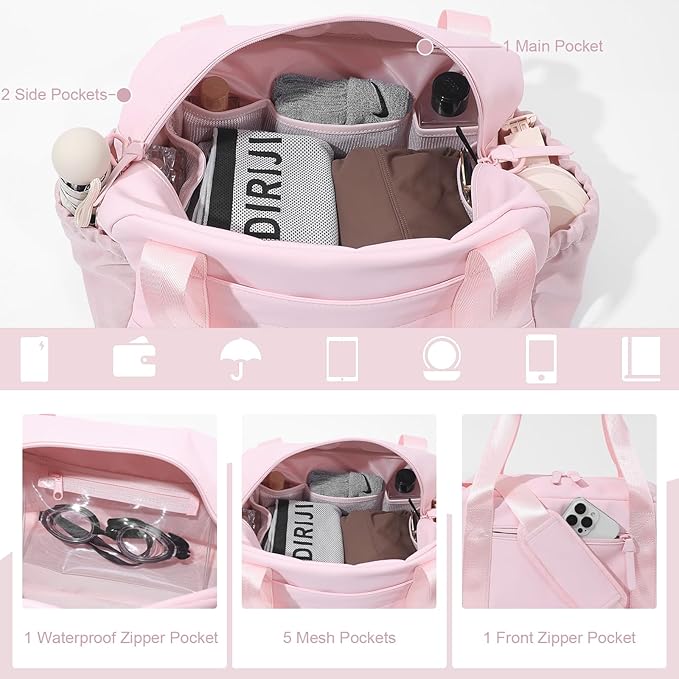 Small Gym Bag for Women, Mini Crossbody Gym Duffle Bag with Wet Compartment, Carry on Gym Tote Bag for Workout Dance Sport Travel (Medium-Pink)