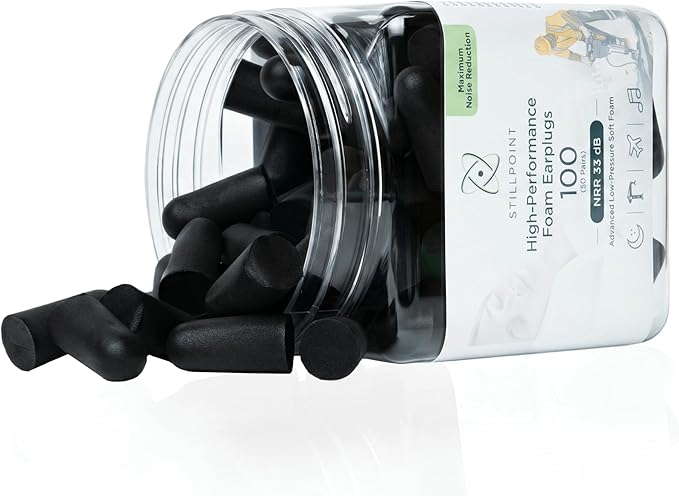 Happy Hippo Soft Foam Earplugs, 33 dB NRR, (50 Pair 100 Ear Plugs) Maximum Protection for Sleeping; Silence Snoring, Airports, Power Tools, Phone Calls, Loud Work Places, Nightclubs (Black)