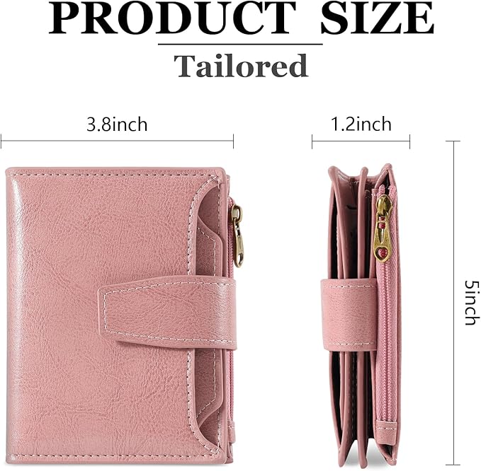 Airkit Small Wallet Women RFID Blocking Soft Leather Bifold Compact Card Holder Wallet for Women with Zipper Coin Pocket 4 ID Window