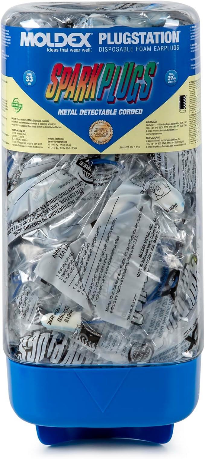 Moldex SparkPlugs PlugStation Metal Detectable Corded Disposable Foam Earplug Dispenser 6881, NRR 33dB
