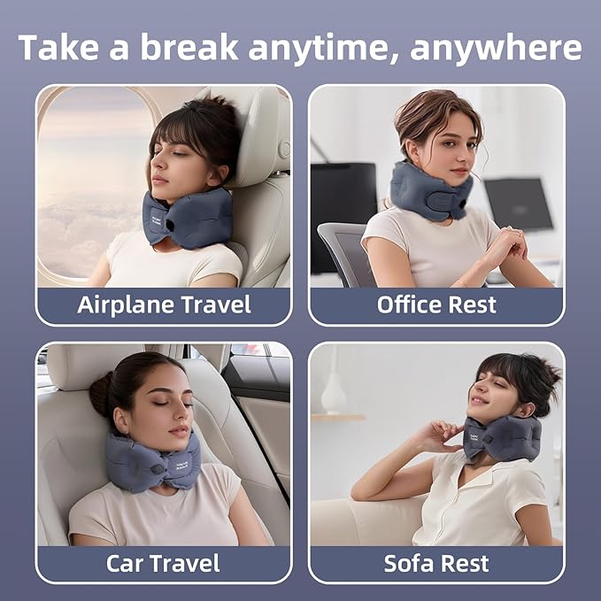 Inflatable Travel Pillow - Travel Pillow for Long Flight, Inflatable Neck Pillow for Traveling, Pocket Blow Up Pillow for Airplane, Bus, Train, Car, Office, Home (Navy Blue)