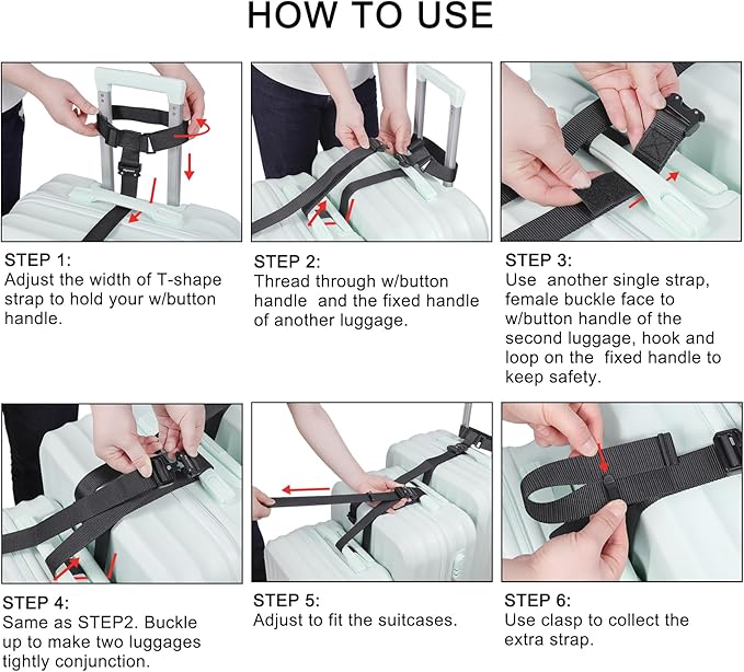 Vigorport Luggage Straps, Straps for Suitcase, Add A Bag Adjustable Attachment Accessories for Connect Your 3 Luggage Together(1.25'' Width M Size)